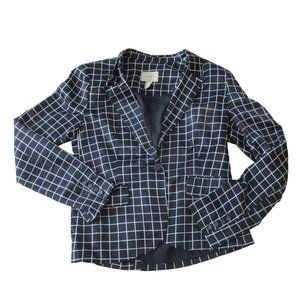 Forever 21 Single Button Blazer Jacket Womens Size‎ Large Black White Check Coat